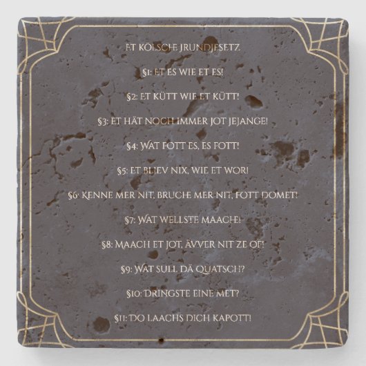 Kölsches Grundgesetz – Köln Cologne Jugendstil Stenen Onderzetter (Voorkant)