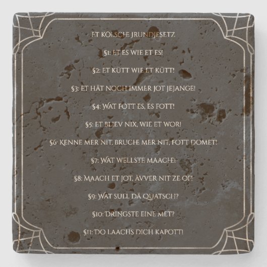 Kölsches Grundgesetz – Köln Cologne Jugendstil Stenen Onderzetter (Voorkant)