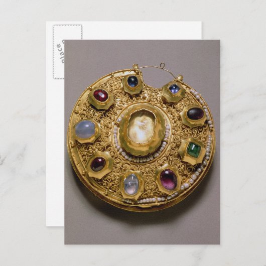 Kolt medallion, goudset met parels en briefkaart (Voorkant / Achterkant)