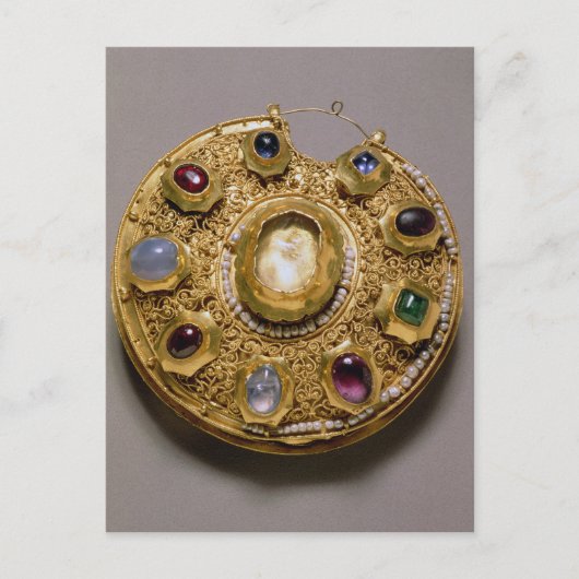 Kolt medallion, goudset met parels en briefkaart (Voorkant)