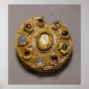 Kolt medallion, goudset met parels en poster