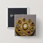 Kolt medallion, goudset met parels en vierkante button 5,1 cm (Voorkant /achterkant)