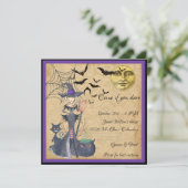 Kom als je durft heks Halloween Party Kaart (Staand voorkant)