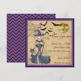 Kom als je durft heks Halloween Party Kaart