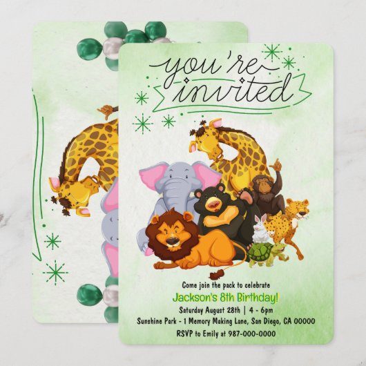 Kom bij de roedel Safari Dieren Feestje Kaart (Voorkant / Achterkant)