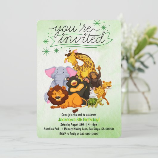 Kom bij de roedel Safari Dieren Feestje Kaart (Staand voorkant)