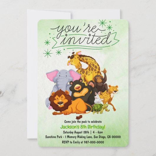 Kom bij de troep Safari Dieren Feestje Kaart (Voorkant)