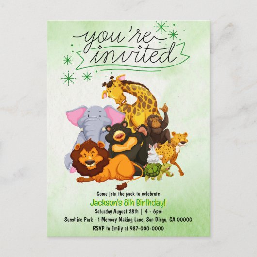 Kom bij de tropische dierenfeest uitnodiging (Voorkant)