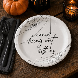 Kom bij ons hangen Spinnenweb Halloween Papieren Bordje