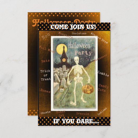 Kom bij ons! Skeleton Halloween Party Uitnodiging (Voorkant / Achterkant)