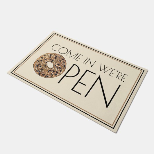 Kom binnen, we zijn open Alles Bagel Bakery Cafe Deurmat (Schuin)