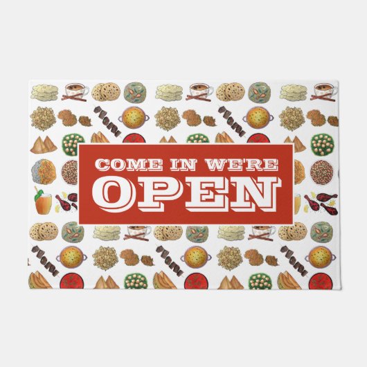 Kom binnen We zijn Open Indian Restaurant Cafe Foo Deurmat (Voorkant)