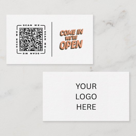 Kom binnen, wij zijn open | Aanpasbare QR-code en Visitekaartje (Voorkant / Achterkant)