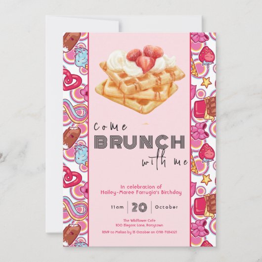Kom brunch met mij roze uitnodiging (Voorkant)