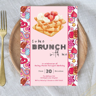 Kom brunch met mij roze uitnodiging