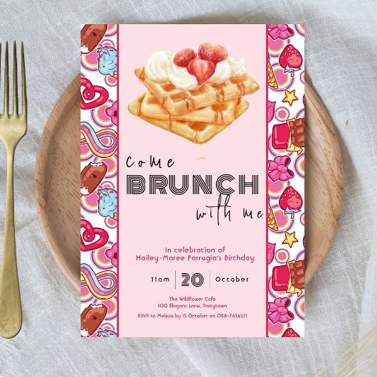 Kom brunch met mij roze uitnodiging