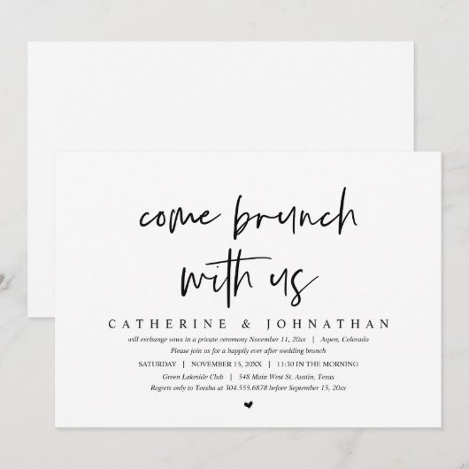 Kom brunch met ons, Bruiloft Elopement Party Kaart (Voorkant / Achterkant)