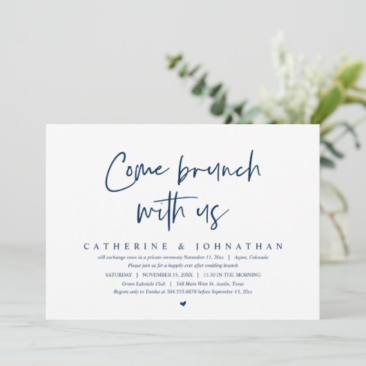 Kom brunch met ons, Bruiloft Elopement Party Kaart (Staand voorkant)