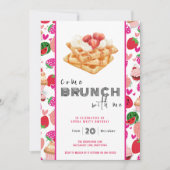 Kom Brunch With Me wit roze verjaardagsuitnodiging Kaart (Voorkant)