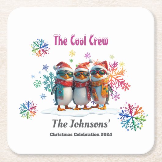 Kom chillen met de coolste bemanning rond Kerstmis Kartonnen Onderzetters (Voorkant)