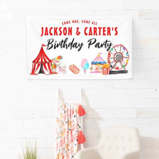 Kom een Alle Carnaval Circus Kinder Joint Birthday Spandoek (Insitu)
