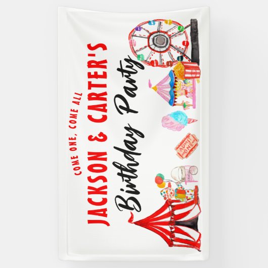 Kom een Alle Carnaval Circus Kinder Joint Birthday Spandoek (Verticaal)
