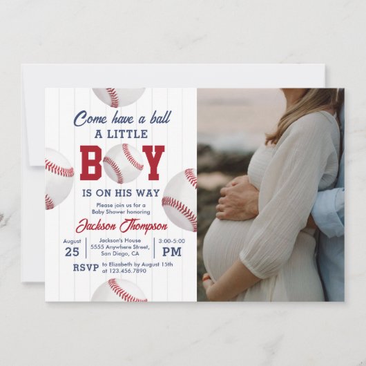 Kom een bal honkbal jongen Baby shower foto Kaart (Voorkant)