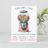 Kom een bal! Retro Bubble Gum Verjaardagsfeestje Kaart (Staand voorkant)