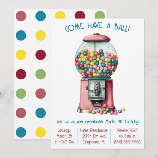 Kom een bal! Retro Bubble Gum Verjaardagsfeestje Kaart (Voorkant / Achterkant)