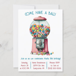 Kom een bal! Retro Bubble Gum Verjaardagsfeestje Kaart