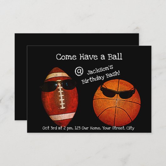 Kom een bal, sportverjaardag kaart (Voorkant / Achterkant)