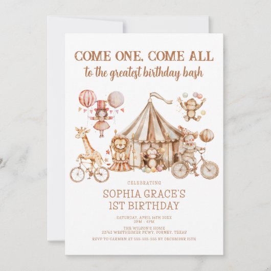 Kom een kom alle Carnaval Party Circus Verjaardag Kaart (Voorkant)