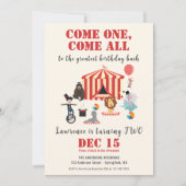 Kom een kom alle moderne circus carnaval verjaarda kaart (Voorkant)