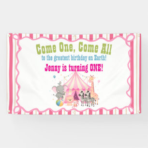 Kom Eén Kom Allen Roze 1e Circus Verjaardag Spandoek