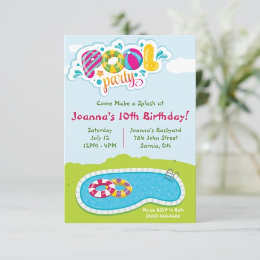 Kom een splash maken! Pool Party Birthday Party Kaart (Staand voorkant)