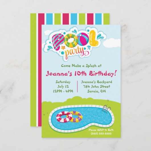 Kom een splash maken! Pool Party Birthday Party Kaart (Voorkant / Achterkant)