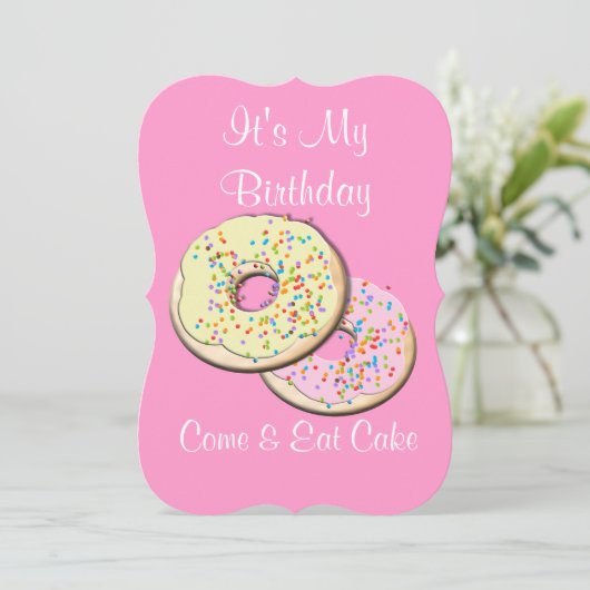 Kom en eet Cake Fun Birthday Party Mededelingen Kaart (Staand voorkant)