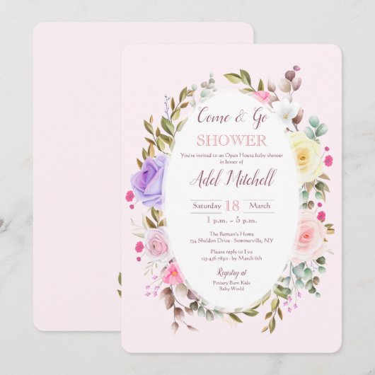 Kom en ga naar het Open House Baby shower Kaart (Voorkant / Achterkant)