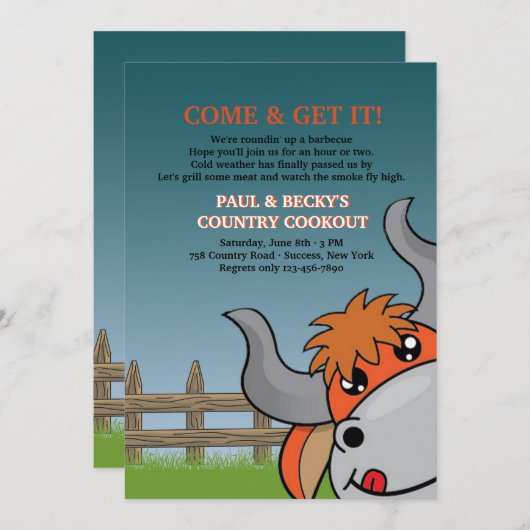 Kom en haal het BBQ-uitnodiging Kaart (Voorkant / Achterkant)