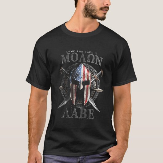Kom en neem het Molon Labe 2e Amendement op rug T-shirt (Voorkant)