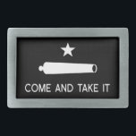 Kom en pak de vlag ~ Texas Gesp<br><div class="desc">Kom en pak de vlag zwart-wit van de Texas Revolution Battle of Gonzales 1835 en het motto voor de controle van het pistool in de Verenigde Staten van Amerika, ook bekend als de VS</div>