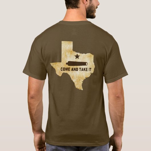 Kom en pak het vlagembleem van Texas. T-shirt (Achterkant)