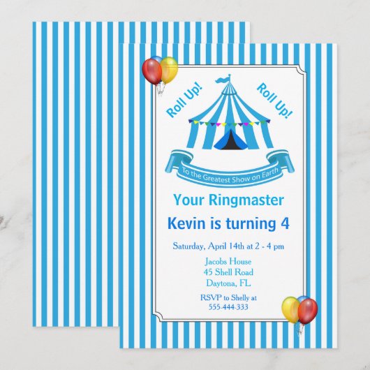 Kom erbij! Kom erbij! Circus Verjaardagsfeest Blau Kaart (Voorkant / Achterkant)