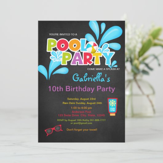 Kom feest vieren in het zwembad Verjaardagsfeest Kaart (Staand voorkant)