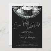 Kom feest zwarte moderne disco bal verjaardag kaart