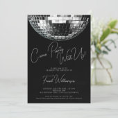 Kom feest zwarte moderne disco bal verjaardag kaart