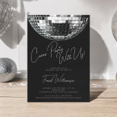 Kom feest zwarte moderne disco bal verjaardag kaart