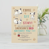 Kom, ga zitten, blijf - jongens Dog Birthday party Kaart (Staand voorkant)