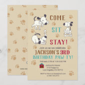 Kom, ga zitten, blijf - jongens Dog Birthday party Kaart (Voorkant / Achterkant)