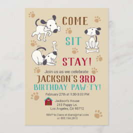 Kom, ga zitten, blijf - jongens Dog Birthday party Kaart